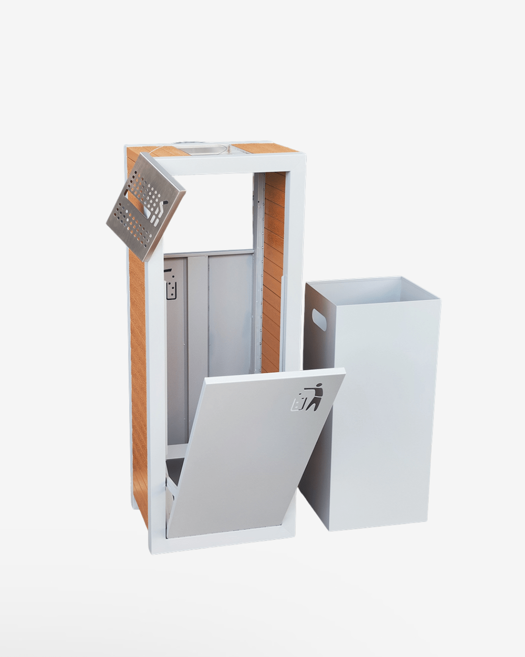 48L Outdoor Wooden Trash Bin – Galvanized Steel Frame with WPC Panels, Street & Park Waste Bin