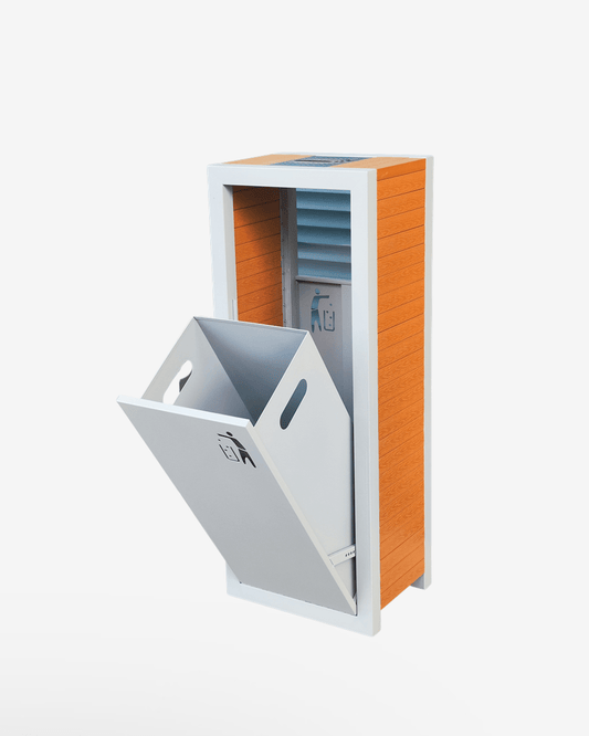 48L Outdoor Wooden Trash Bin – Galvanized Steel Frame with WPC Panels, Street & Park Waste Bin
