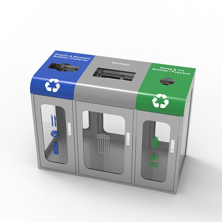 3-Compartment Indoor Recycling / Trash Bin – Steel & Acrylic (1010×350×760mm)