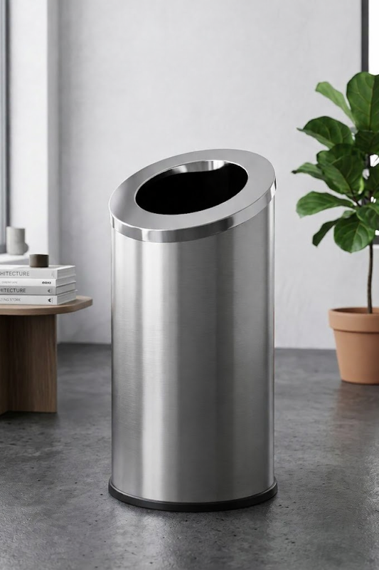 54 L Round Stainless Steel Open-Top Lobby Trash Bin (380×800mm)