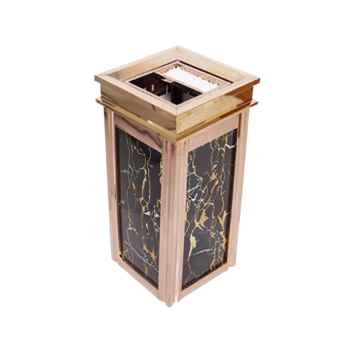 Luxury Marble Ashtray Bin – Stainless Steel Hotel & Lobby Trash Bin with Cigarette Disposal