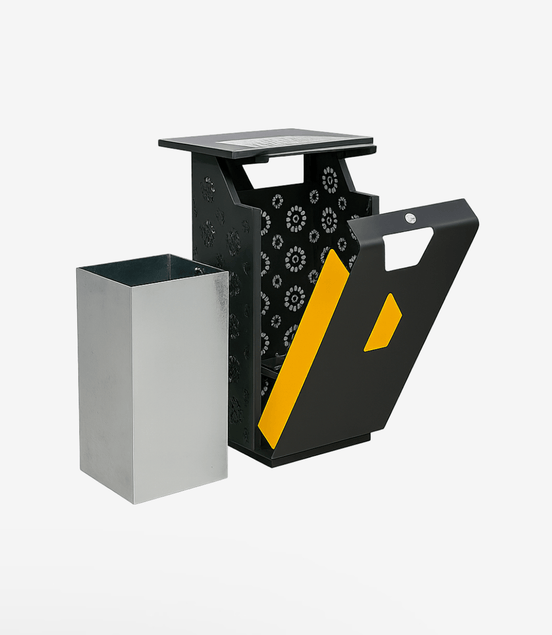 115L Outdoor Trash Can (MAX - HG190A) – Galvanized Steel & WPC Wood, Weather - Resistant Street Bin - MaxBin