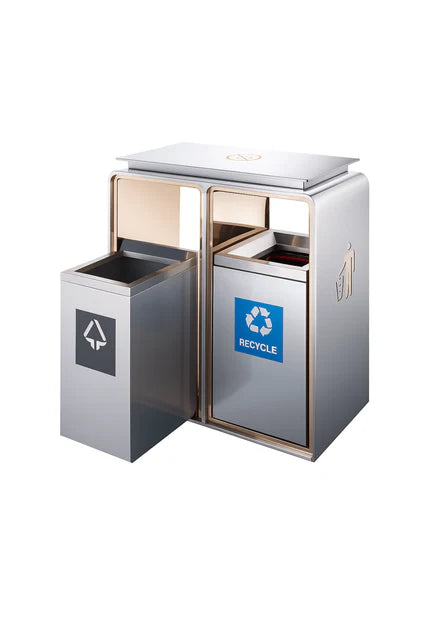 Dual Compartment Stainless Steel Recycling Bin 52L