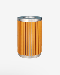 65L Outdoor Wooden Trash Bin – 201 Stainless Steel & WPC Wood, Compact Street Bin