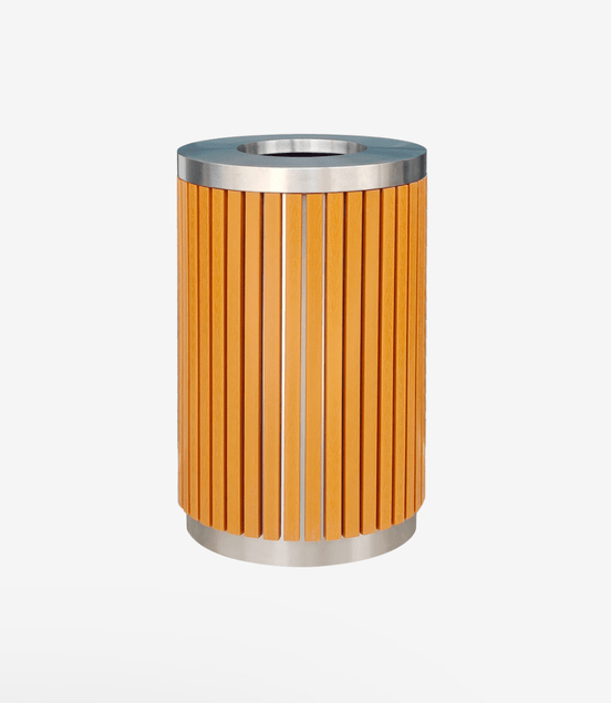 65L Outdoor Wooden Trash Bin (MAX - HG209) – 201 Stainless Steel & WPC Wood, Compact Street Bin - MaxBin