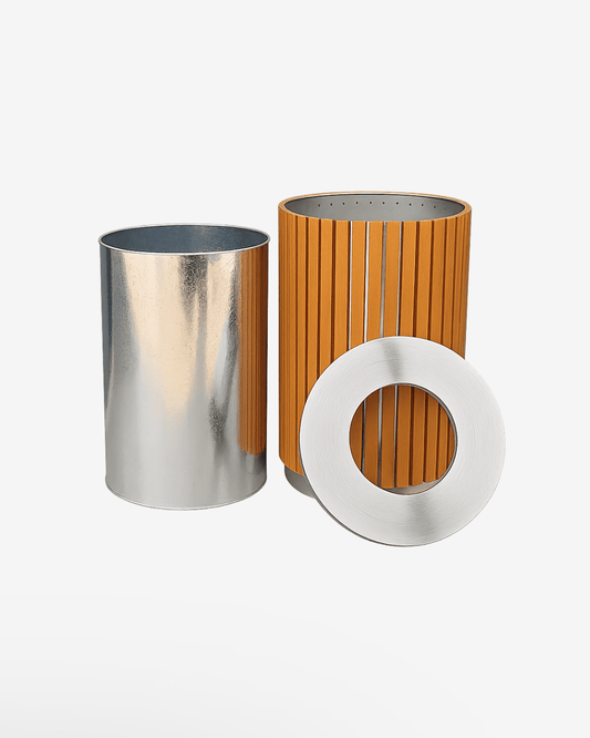 65L Outdoor Wooden Trash Bin – 201 Stainless Steel & WPC Wood, Compact Street Bin
