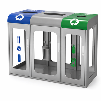 compare product 3-Compartment Indoor Recycling / Trash Bin – Steel & Acrylic (1010×350×760mm)
