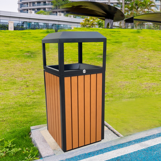 40L Outdoor WPC Trash Bin | Modern Park & Public Space Waste Station