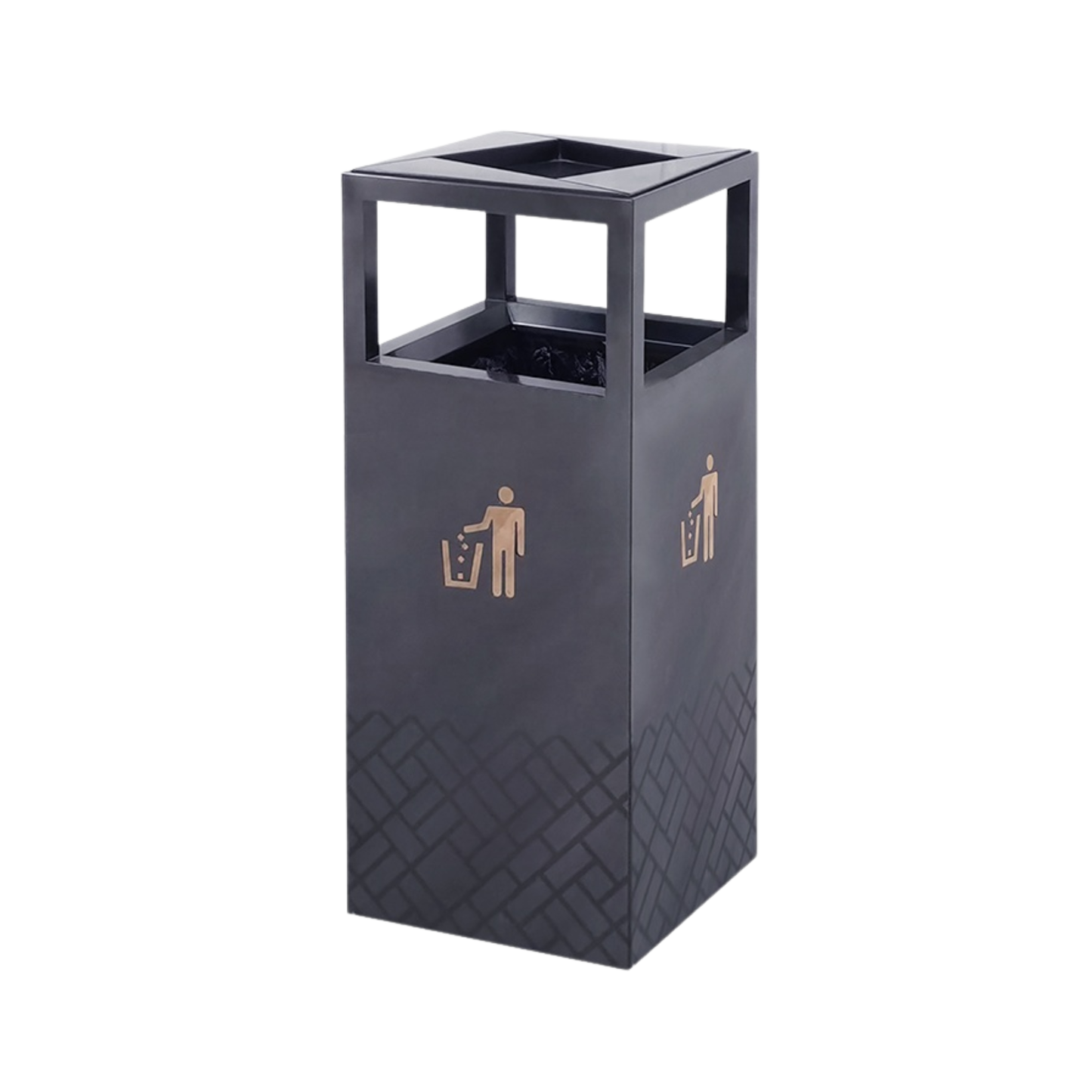 18 Gallon Commercial Stainless Steel Trash Bin | Modern Open-Top Lobby Waste Bin (Black)