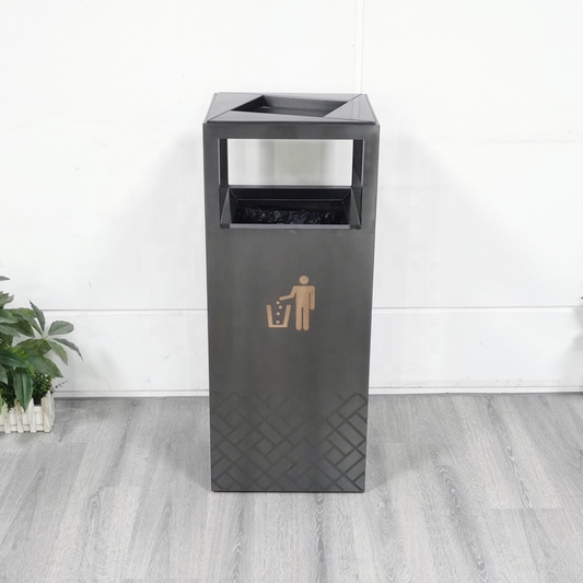 18 Gallon Commercial Stainless Steel Trash Bin | Modern Open-Top Lobby Waste Bin (Black)