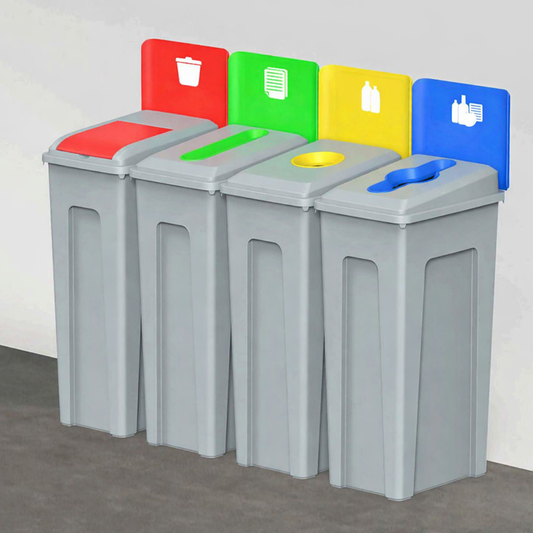 80L Indoor Recycling Bin Station | Multi-Compartment Waste Sorting System (Plastic, Colour-Coded)