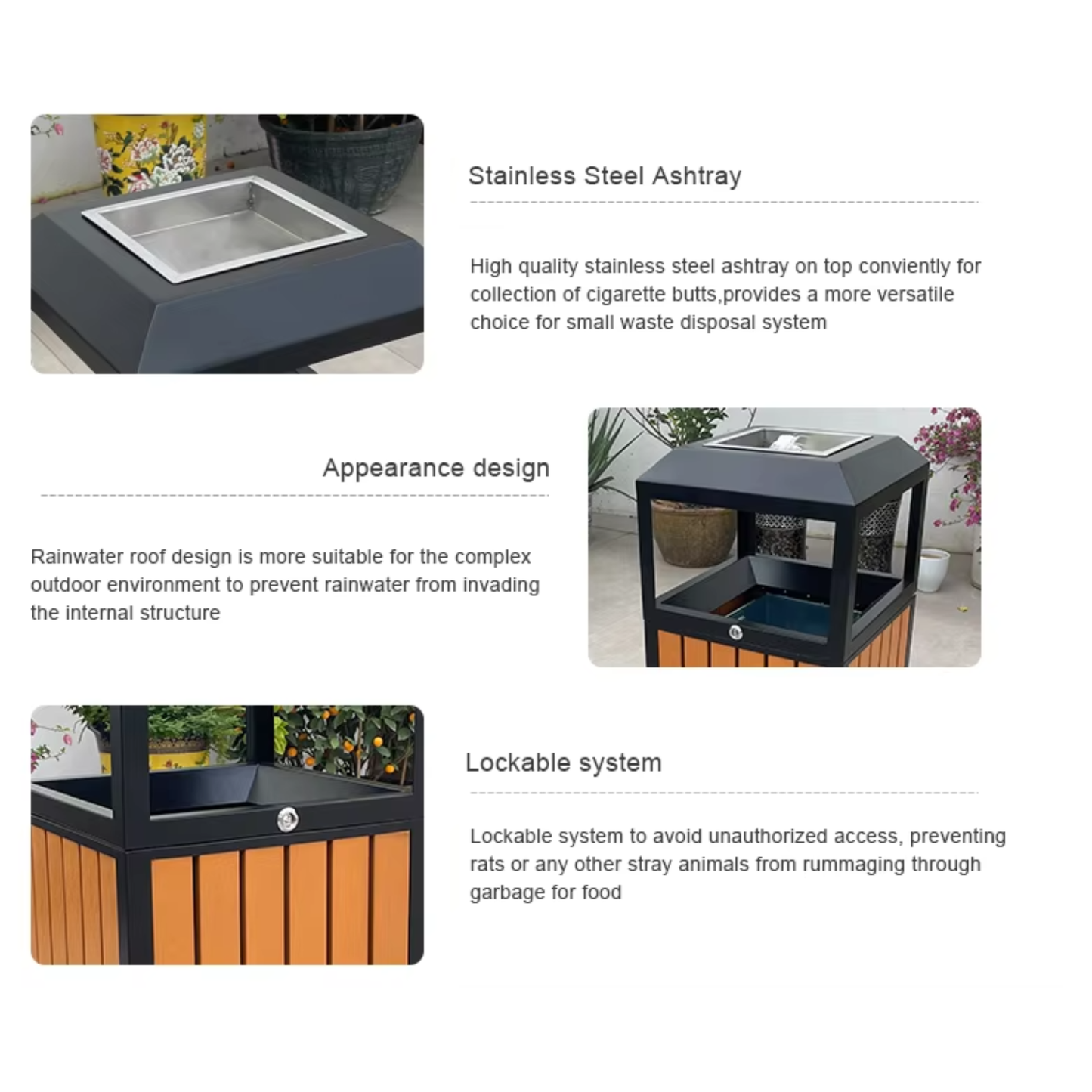 40L Outdoor WPC Trash Bin | Modern Park & Public Space Waste Station
