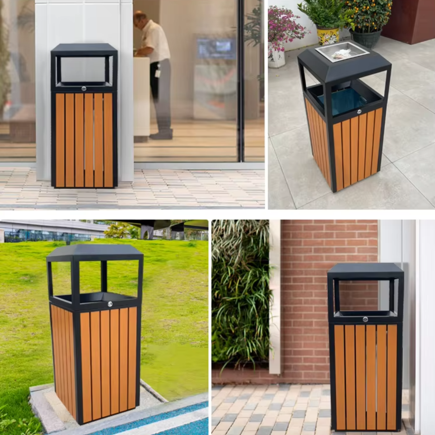 40L Outdoor WPC Trash Bin | Modern Park & Public Space Waste Station