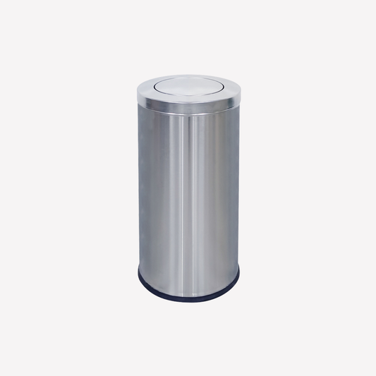 54L Stainless Steel Swing Lid Bin | Modern Office & Lobby Waste Bin (Round, Brushed Steel)