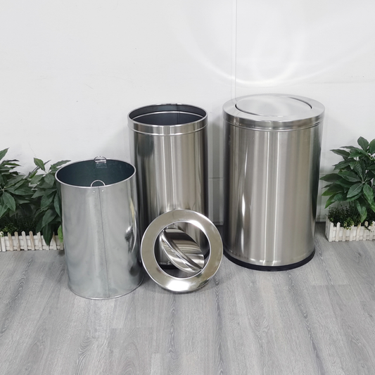 54L Stainless Steel Swing Lid Bin | Modern Office & Lobby Waste Bin (Round, Brushed Steel)