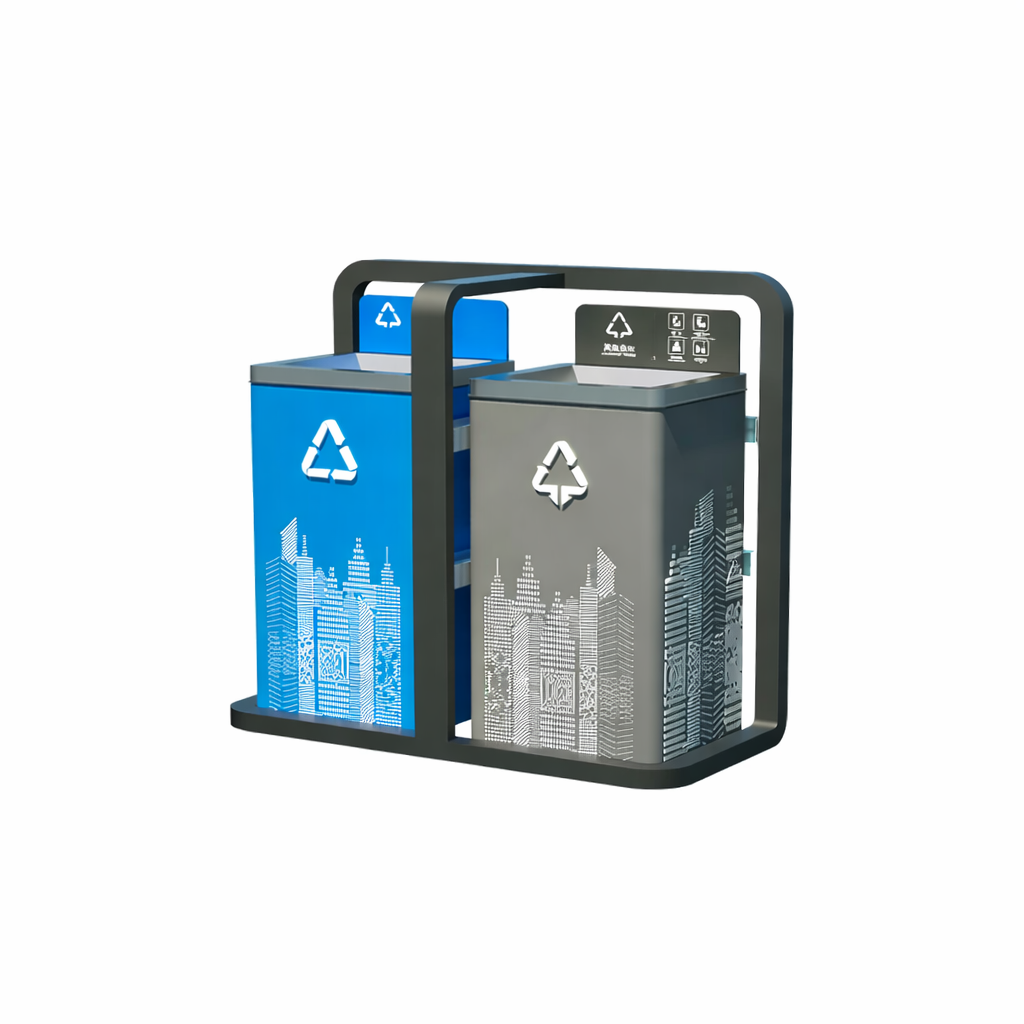 Dual Compartment Indoor Recycling Bin – Commercial Steel Waste Bin for Offices & Public Spaces