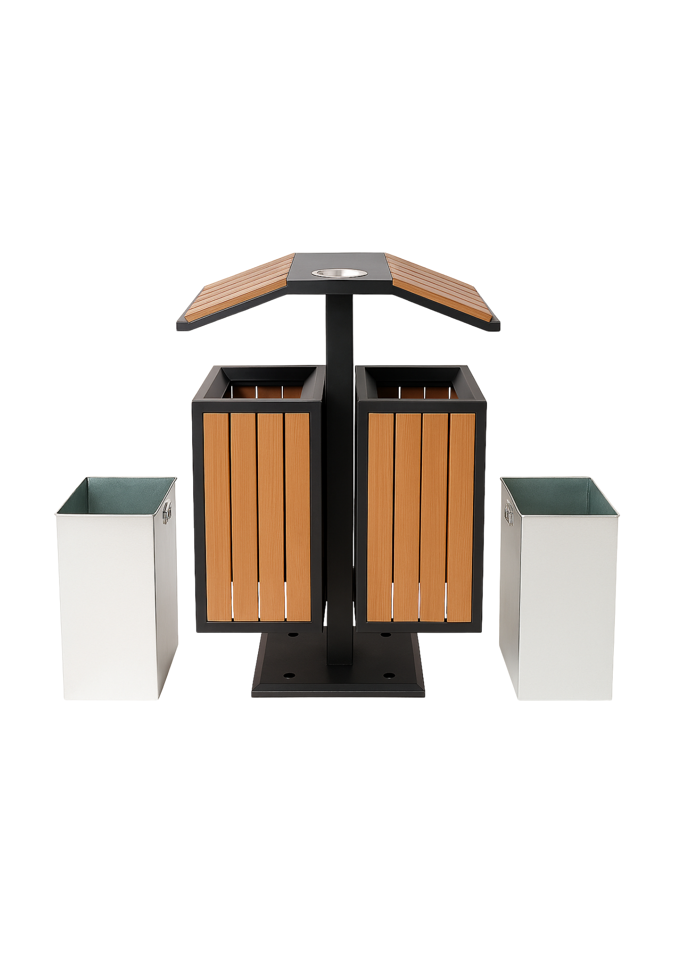 MaxBin Dual Compartment Park Bin – WPC Wood Finish – Commercial-Grade Outdoor Waste Bin, Rust-Resistant & Large Capacity