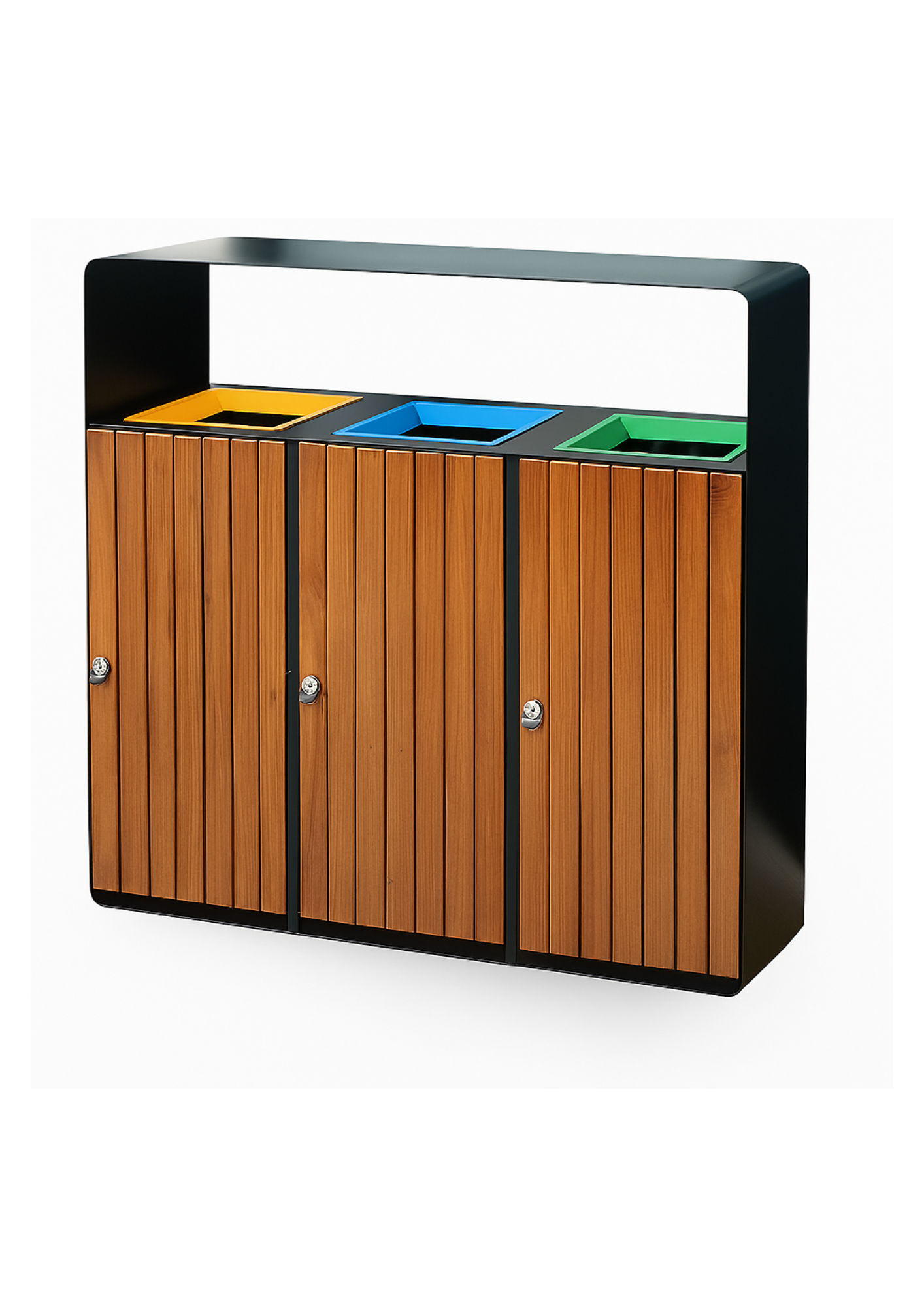 Triple Compartment Outdoor WPC Recycling Bin – Durable & Weather-Resistant