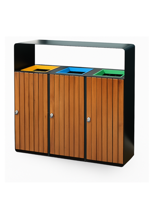 Triple Compartment Outdoor WPC Recycling Bin – Durable & Weather-Resistant