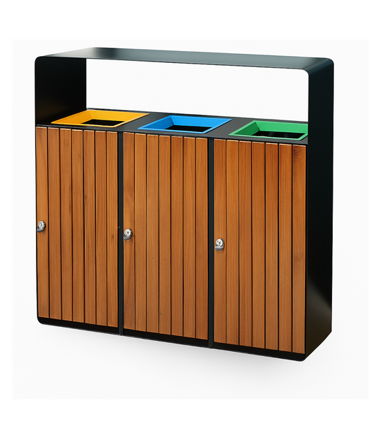 MaxBin maxbin-triple-compartment-outdoor-wooden-recycling-bin Multi-Purpose Outdoor Bin – Durable & Weather-Resistant