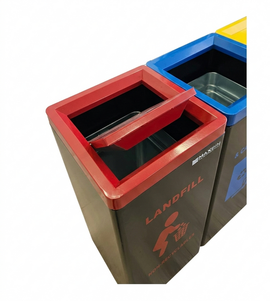 3-Colour Recycling Station – Durable Steel Waste Separation Bins