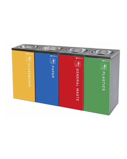 MAX SN74C Brushed Stainless Steel Round-Top Advertising Waste Bin