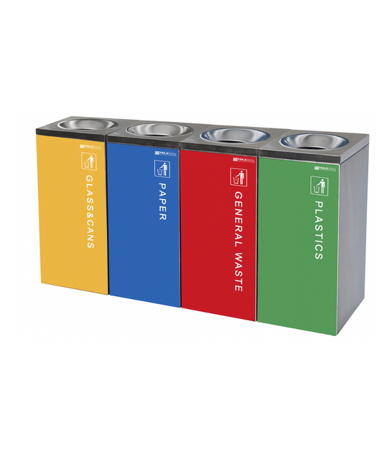 MAX SN74C Brushed Stainless Steel Round-Top Advertising Waste Bin