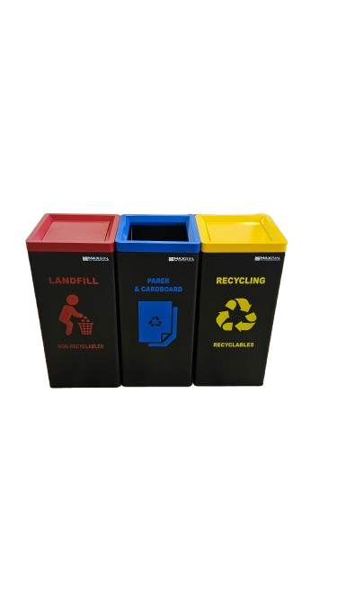 3-Colour Recycling Station – Durable Steel Waste Separation Bins