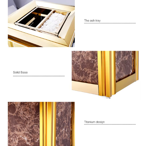Luxury Marble Ashtray Bin – Stainless Steel Hotel & Lobby Trash Bin with Cigarette Disposal