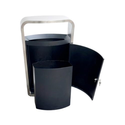 Outdoor Hooded Commercial Waste Bin 40L – Stainless Steel Rainhood Trash Can