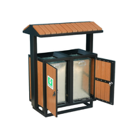 Outdoor Dual Compartment Recycling Bin 62L – Commercial Steel & Wood Park Waste Bin with Roof Cover
