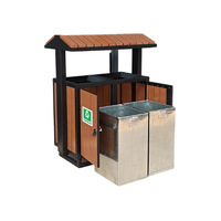 Outdoor Dual Compartment Recycling Bin 62L – Commercial Steel & Wood Park Waste Bin with Roof Cover