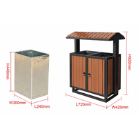 Outdoor Dual Compartment Recycling Bin 62L – Commercial Steel & Wood Park Waste Bin with Roof Cover