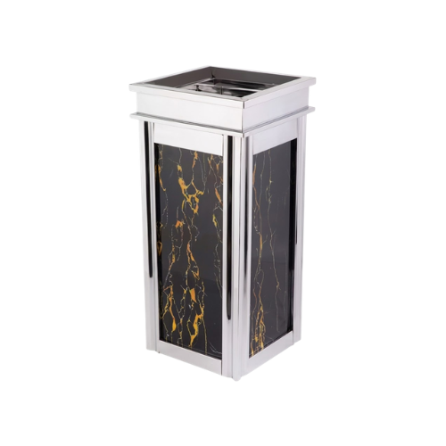 Luxury Marble Ashtray Bin – Stainless Steel Hotel & Lobby Trash Bin with Cigarette Disposal