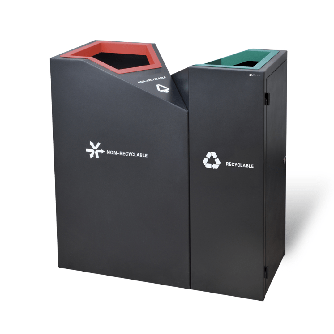 Classical School Decor Metal Recycle & Trash Bin – Double - Sided, Iron Finish - MaxBin