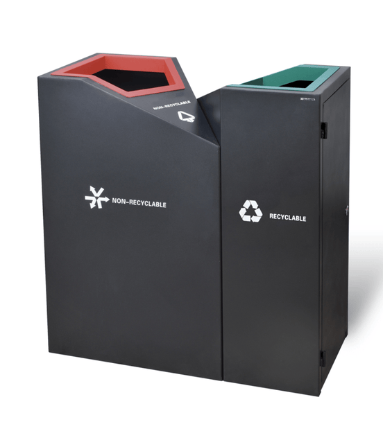 Classical School Decor Metal Recycle & Trash Bin – Double - Sided, Iron Finish - MaxBin