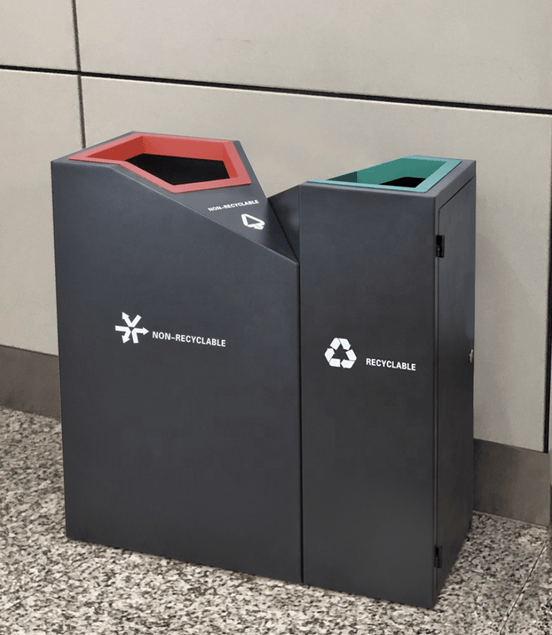 Classical School Decor Metal Recycle & Trash Bin – Double - Sided, Iron Finish - MaxBin