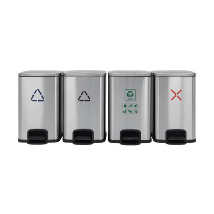 Commercial 4 - Compartment 80 - Litre Stainless Steel Pedal Waste Separation Bin - MaxBin