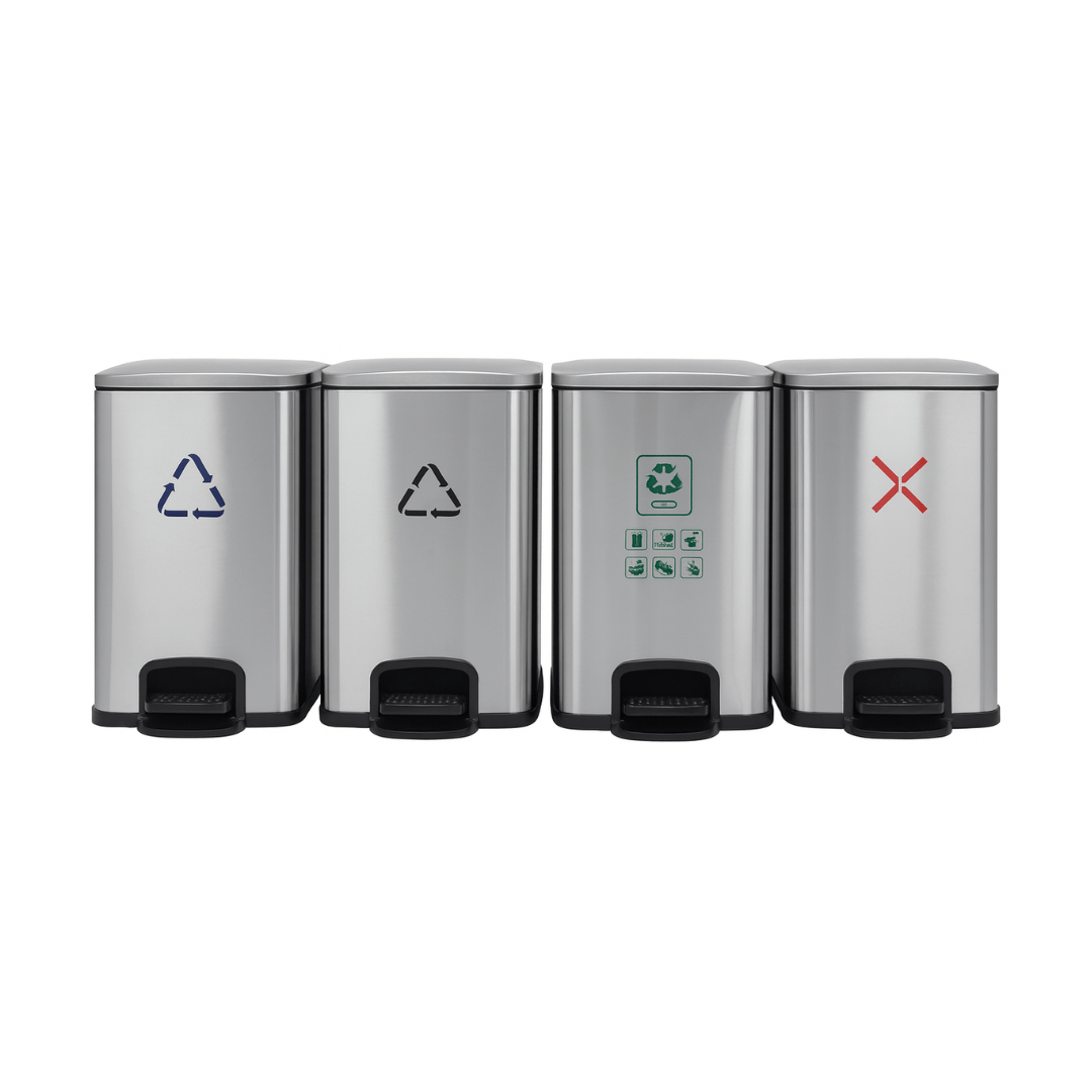 Commercial 4 - Compartment 80 - Litre Stainless Steel Pedal Waste Separation Bin - MaxBin