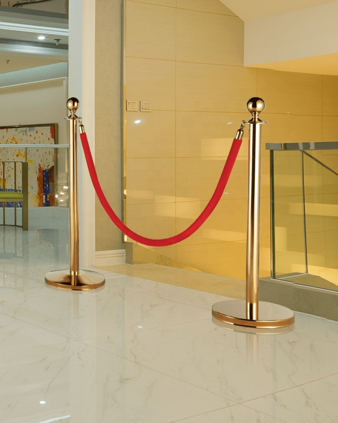Gold Velvet Rope Stanchion – 106cm Bar Crowd Control Post - MaxBin