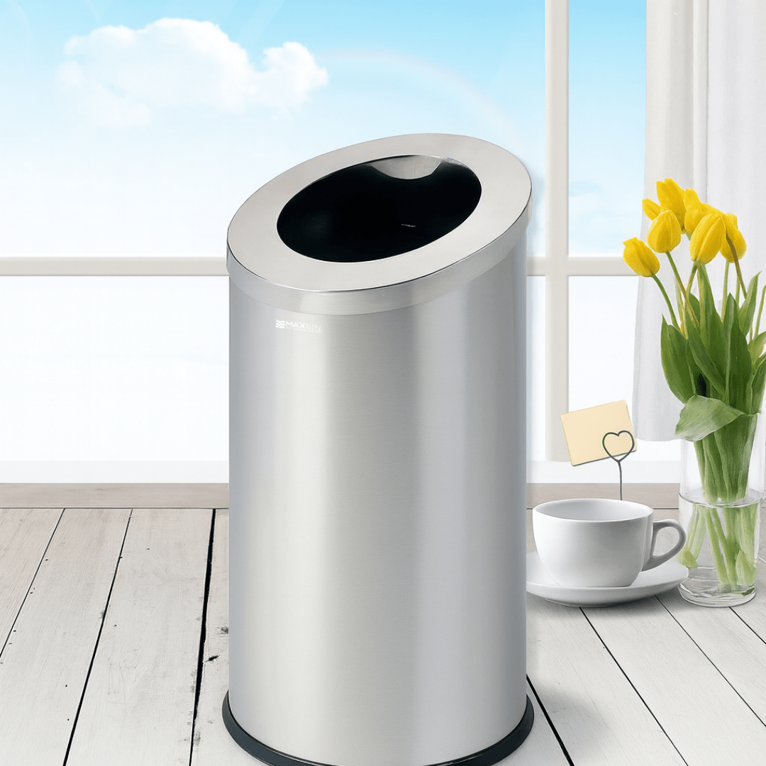 MAX 54 L Round Stainless Steel Open - Top Lobby Trash Bin (380×800mm) - MaxBin