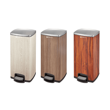 MAX Silver - Wood Grain Stainless Kitchen Pedal Bin 30L, Eco - Friendly Indoor - MaxBin