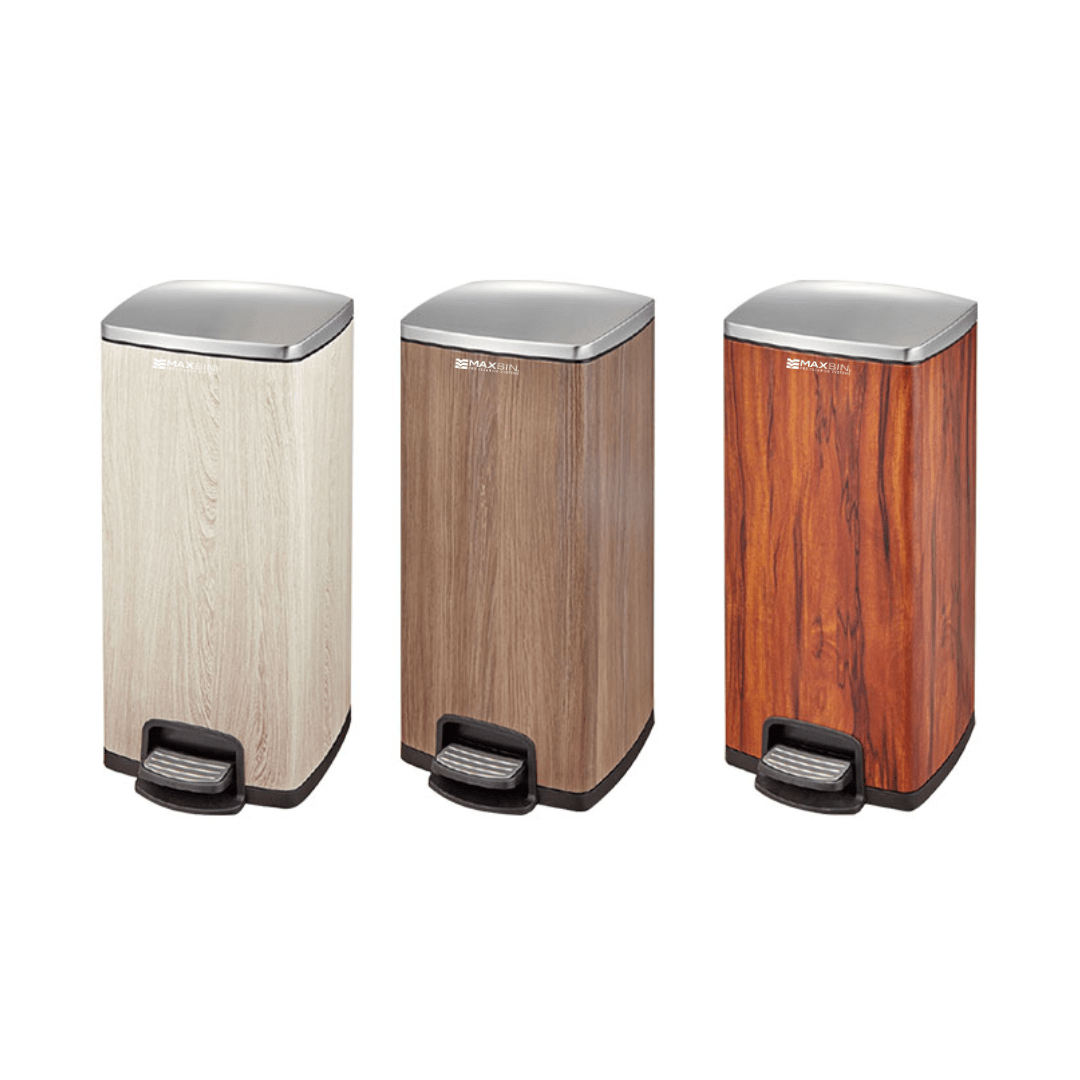 MAX Silver - Wood Grain Stainless Kitchen Pedal Bin 30L, Eco - Friendly Indoor - MaxBin
