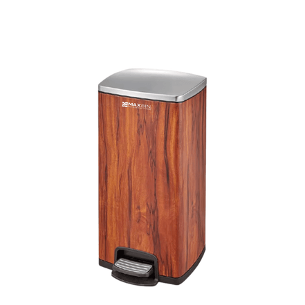 MAX Silver - Wood Grain Stainless Kitchen Pedal Bin 30L, Eco - Friendly Indoor - MaxBin