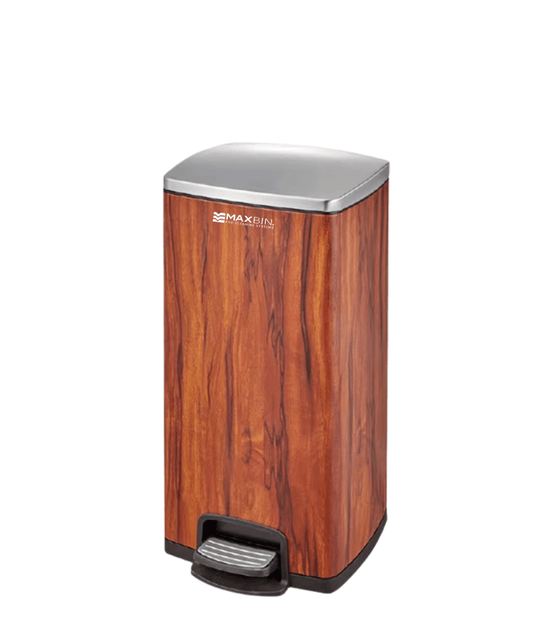 MAX Silver - Wood Grain Stainless Kitchen Pedal Bin 30L, Eco - Friendly Indoor - MaxBin