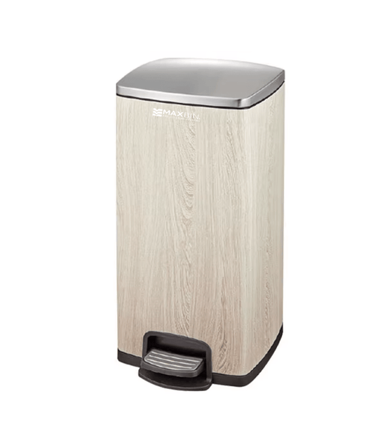 MAX Silver - Wood Grain Stainless Kitchen Pedal Bin 30L, Eco - Friendly Indoor - MaxBin