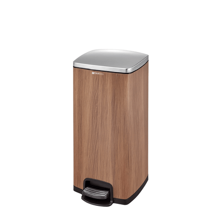 MAX Silver - Wood Grain Stainless Kitchen Pedal Bin 30L, Eco - Friendly Indoor - MaxBin