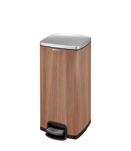 MAX Silver - Wood Grain Stainless Kitchen Pedal Bin 30L, Eco - Friendly Indoor - MaxBin