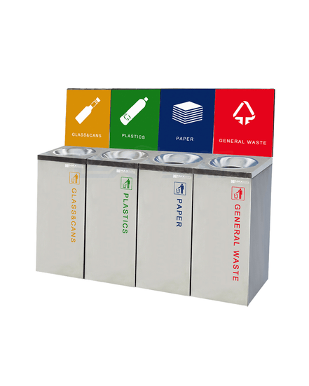 MAX SN74C Brushed Stainless Steel Round - Top Advertising Waste Bin - MaxBin