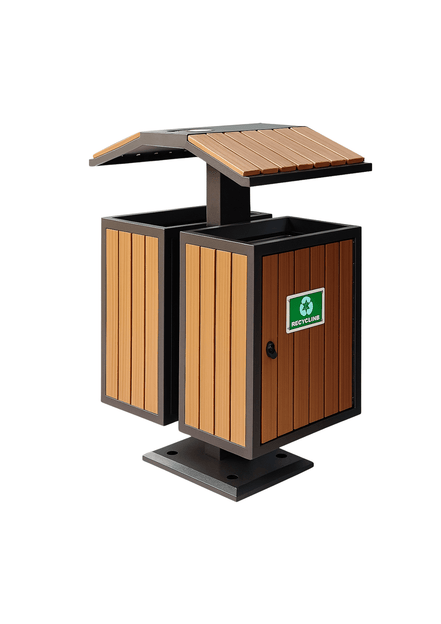 MaxBin Dual Compartment Park Bin – WPC Wood Finish - MaxBin
